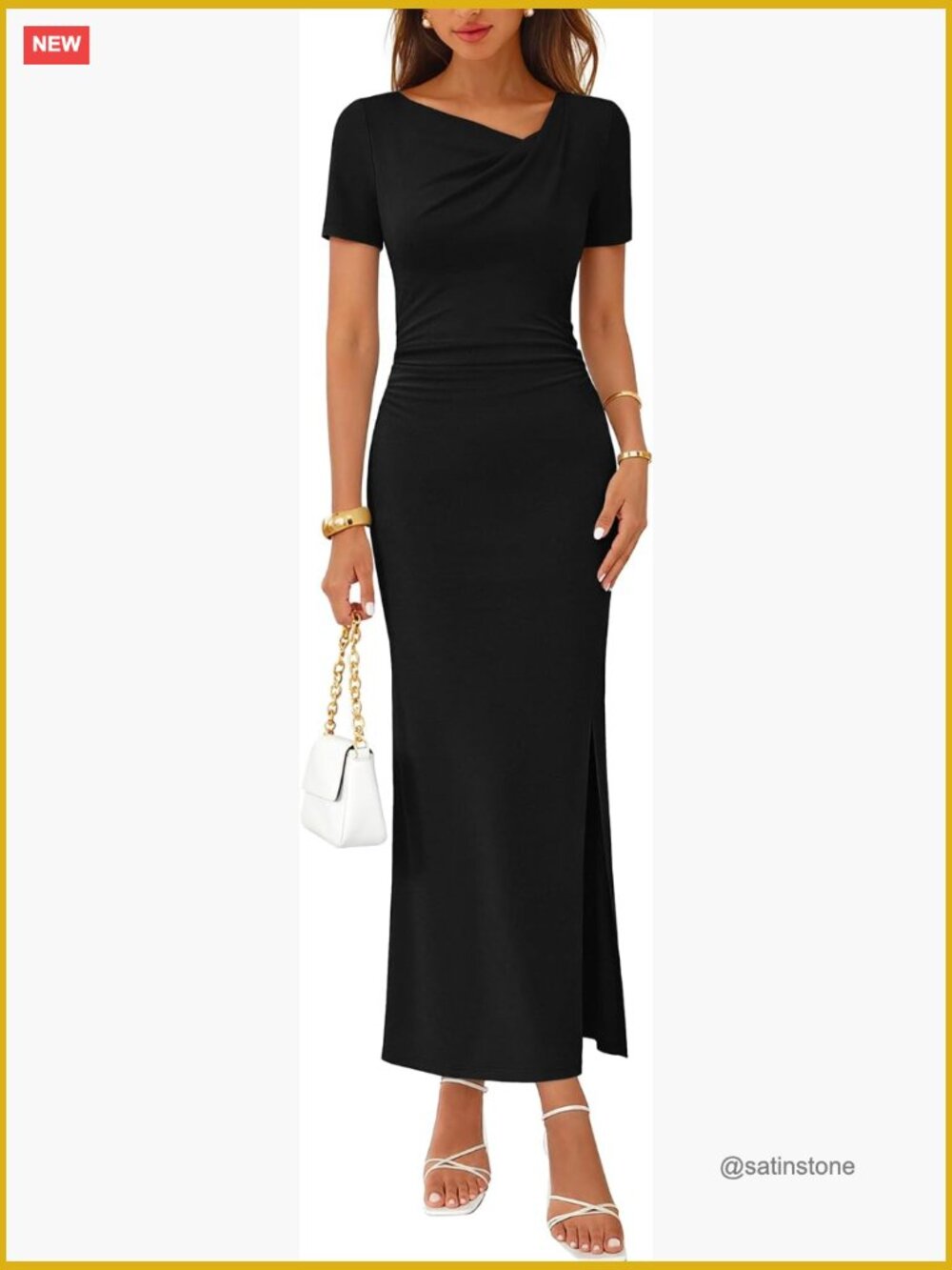 Elegant Ruched Side Slit Formal Wedding Guest Cocktail Maxi Dress